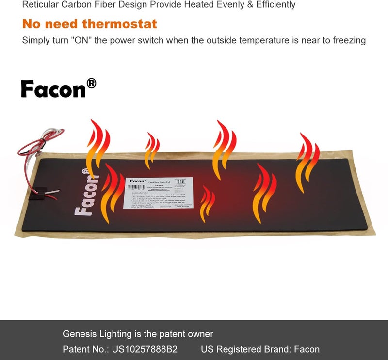 FACON 6" x 18" RV Pipe Heater Pad - 2Packs, Work for 1-1/2" Pipe, Heating Pad for RV, Camper, Travel Trailer and Motorhome Water Tank System, DC 12Volts-13.5Volts - Image 4